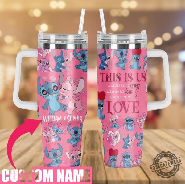 Custom Stitch And Angel Valentine 40Oz Tumbler This Is Us Stitch Lilo Tumbler Anniversary Gift Ideas Disney Cartoon Valentine Gift sobecapewear 1