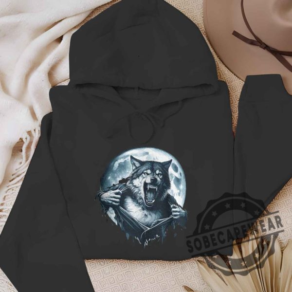 Wolf Ripping Shirt Under A Full Moon Classic Tshirt Sweatshirt Hoodie sobecapewear 5