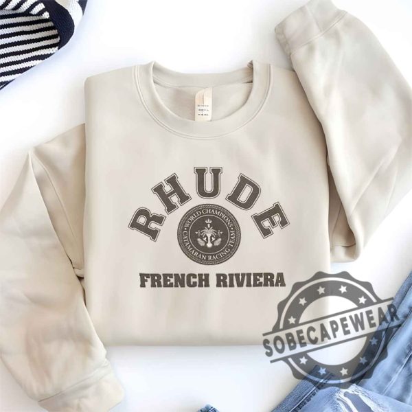 Rhude French Riviera Logoprint Cottonjersey Shirt Tshirt Sweatshirt Hoodie sobecapewear 1