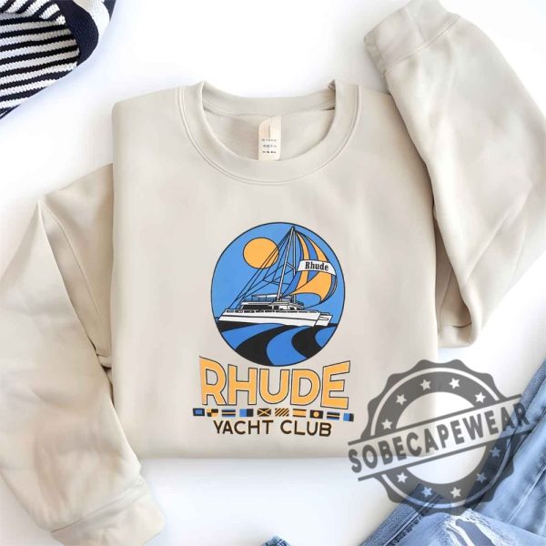 Rhude Springsummer Sailing Club Slogan Logo Short Sleeved Shirt Tshirt Sweatshirt Hoodie sobecapewear 1