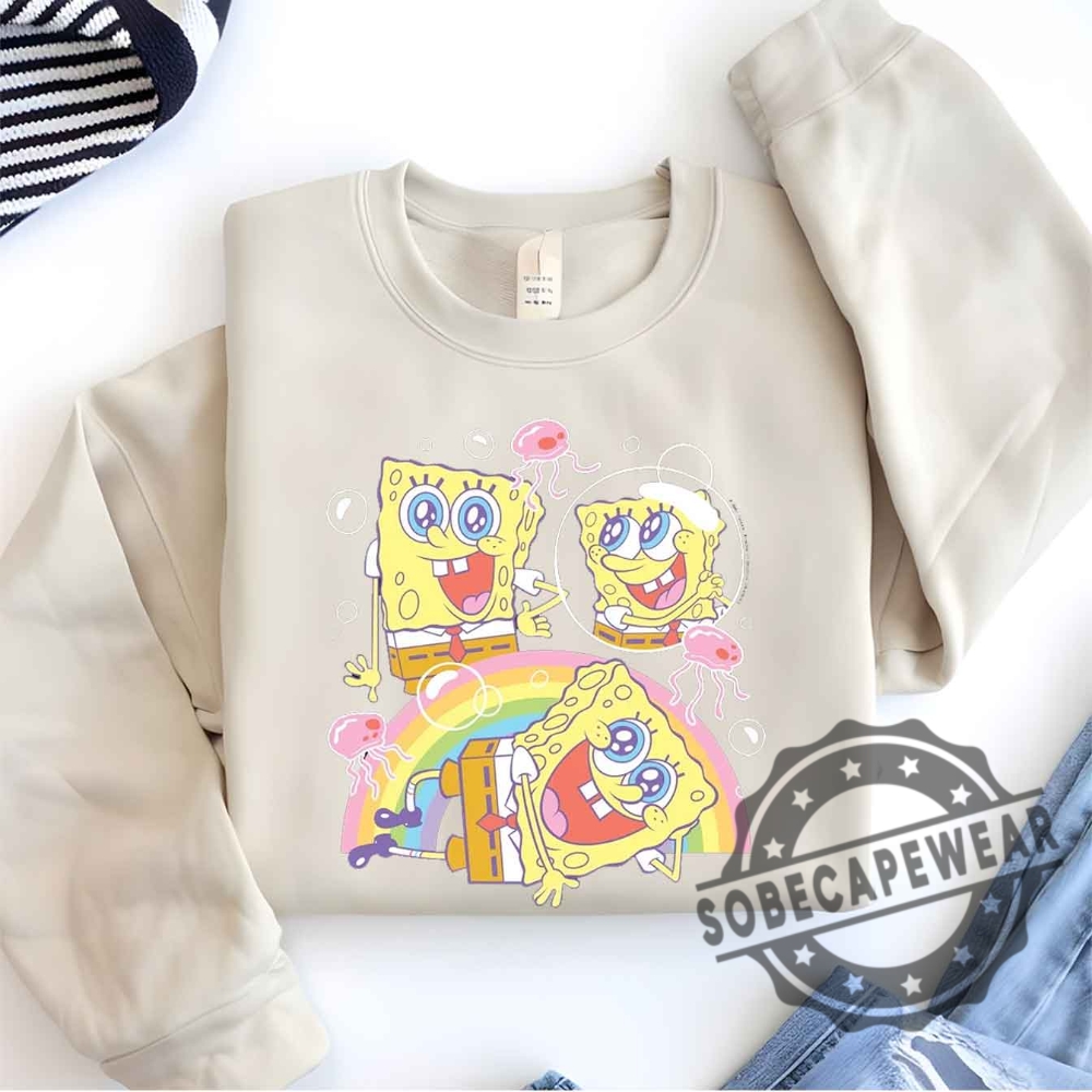 Spongebob Squarepantscute Face Rainbowshort Sleeve Graphic Unisex Shirt Tshirt Sweatshirt Hoodie