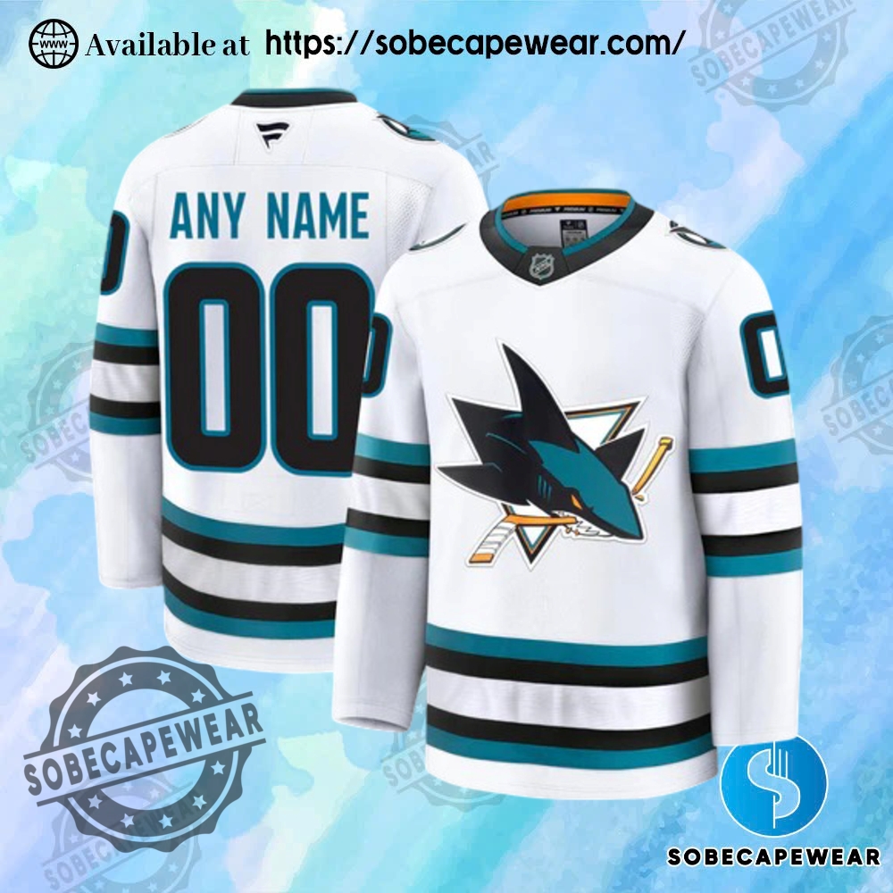 25 Stunning Personalized Hockey Jerseys to Match Your Unique Style 14 Personalize San Jose Sharks 2024 Fanatics Premium Official Nhl Away Jersey