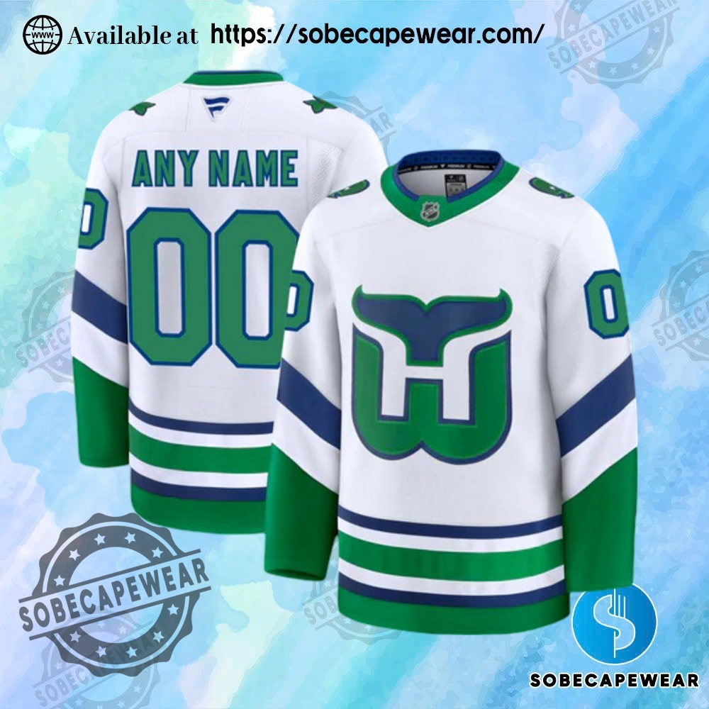 25 Stunning Personalized Hockey Jerseys to Match Your Unique Style 24 Personalize Carolina Hurricanes 2024 Fanatics Premium White Whalers Jersey