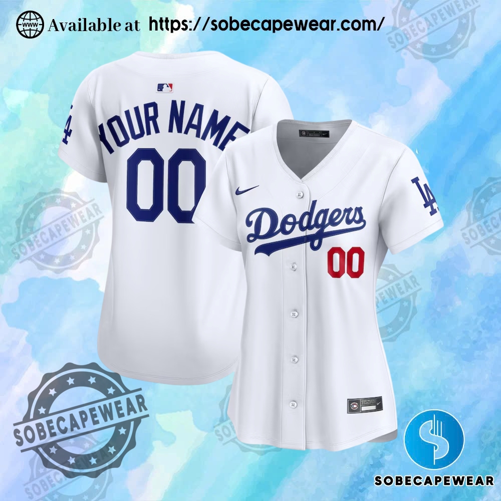 Personalize Nike Los Angeles Dodgers Womens White Home Limited Jersey