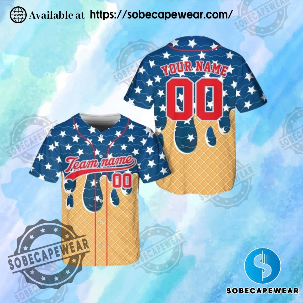 Create Your Own Jersey: Add Your Name and Team with Ease 11 Custom Patriotic 4Th Of July Baseball Jersey With Ice Cream Drip Design And Personalized Name And Number