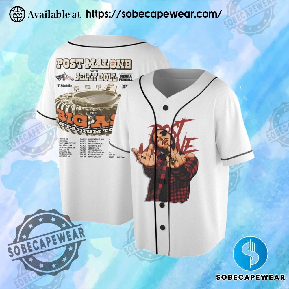 Top Trending Artist-Inspired Jersey Shirts You’ll Want in Your Closet 12 Post Malone Jelly Roll Tour Baseball Jersey